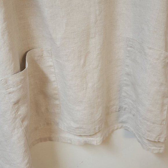 Ali Miles Sz L 100% Linen Lagenlook Cowl Neck Roll Tab Sleeve Tunic Blouse - Picture 3 of 8